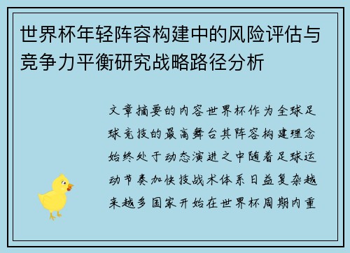世界杯年轻阵容构建中的风险评估与竞争力平衡研究战略路径分析
